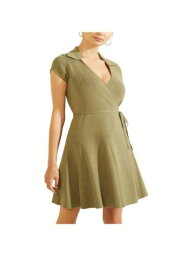 ゲス GUESS Womens Green Tie Unlined Short Sleeve V Neck Short Cocktail Wrap Dress S レディース