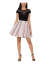 xbcBAhA_ BETSY & ADAM Womens Black Illusion Neckline Short Party Fit + Flare Dress 2 fB[X