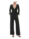 GUWFC ELIZA J Womens Black Feather Cuffs Tie-Belt Long Sleeve Straight leg Jumpsuit 4 fB[X