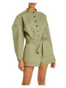 fN DEREK LAM Womens Green Belted Band Collar Utility Button Up Romper 4 fB[X