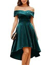 JASAMBAC Off The Shoulder Dresses for Women Velvet Cocktail Dress with Sleeves レディース