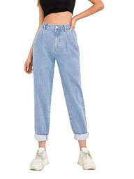 Floerns Womens High Waisted Straight Leg Mom Jeans Pastel Blue L レディース