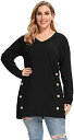 LARACE Plus Size Sweatshirts For Women Tops V-neck Side Split Button Up (Black) レディース