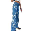 HBER Heart Print Jeans for Women Fashion Wide Leg High Waist Denim Pants レディース