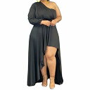 IyMoo Plus Size Bodycon Dresses for Women - One Shoulder Long Sleeve Ruched レディース