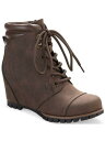 SUN STONE Womens Brown Side Zip Lug Sole Lizzie Round Toe Wedge Booties 11 fB[X