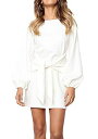 PRETTYGARDEN Women's Elegant Long Lantern Sleeve Short Dress Crewneck Tie Waist fB[X