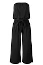 ZESICA Casual Strapless Belted Wide Leg Jumpsuit Romper Black Small fB[X