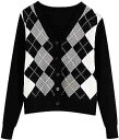 Auriviz Argyle Cardigan Sweater for Teen Girls Long Sleeve V Neck Knit Button Up レディース