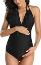 EastElegant Maternity Swimsuits One Piece V-Neck Pregnancy Swimwear Halter レディース