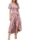 Miessial Womens Summer Chiffon V Neck Ruffle Maxi Dress Polka Dot Long Beach レディース