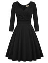 グレース GRACE KARIN 50s 60s Vintage 3/4 Sleeve Wrap Dress Black Swing Party Dress Size S レディース