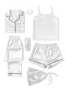 LYANER Womens Pajamas Set 7pcs Silk Sleepwear Loungewear Cami Shirt Pj Set fB[X