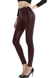 Retro Gong Womens Faux Leather Leggings Stretch High Waisted Pleather Pants Wine レディース