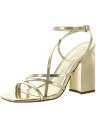 MARC FISHER Womens Gold Edalyn Square Toe Block Heel Leather Heeled Sandal 7.5 M レディース