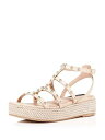 AQUA Womens Beige 1-1/2 Platform Kimm Toe Wedge Leather Gladiator Sandles 6 M レディース