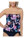 ISLAND ESCAPE Women's Black Removable Straps Rio Bloom Bandeau Tankini Top 6 レディース