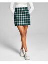 AND NOW THIS Womens Green Zippered Plaid Mini Pencil Skirt XS fB[X