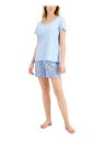 CHARTER CLUB Sets Blue Knit Solid Short Sleeve Round Neck Sleepwear Size S fB[X