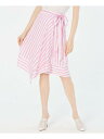 [V[ LUCY PARIS Womens Pink Belted Striped Knee Length Wrap Skirt Size: L fB[X