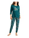 FAMILY PJs Womens So Elfing Merry Green Band T-Shirt Top Cuffed Pants Pajamas L レディース