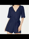 TRIXXI Womens Navy Tie Elbow Sleeve Faux Wrap Wide Leg Romper Juniors XS レディース