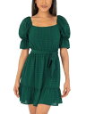 SPEECHLESS Womens Green Semi-Pouf Sleeve Mini Fit + Flare Dress Juniors XS レディース