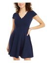 B DARLIN Womens Navy Short Sleeve Mini Fit + Flare Dress Juniors 1314 fB[X