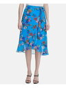 JoNC CALVIN KLEIN Womens Blue Floral Midi Wear To Work Ruffled Skirt 12 fB[X