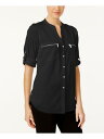 JoNC CALVIN KLEIN Womens Black Cuffed Sleeve Wear To Work Button Up Top XS fB[X