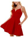 CITY STUDIO Womens Red Up Back Sleeveless Short Fit + Flare Dress Juniors 17 fB[X