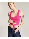 BAR III Womens Pink Fitted Attached Belt Sleeveless Scoop Neck Crop Top XL レディース