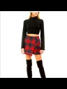 tFC}X ALMOST FAMOUS Womens Red Stretch Plaid Mini Faux Wrap Skort Juniors L fB[X