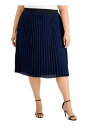 ADRIANNA PAPELL Womens Navy Pull On Styling Tea-Length Skirt Plus 14W fB[X