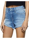 ObhAJ GOOD AMERICAN Womens Blue Stretch Zippered Pocketed Hem High Waist Shorts 18 fB[X