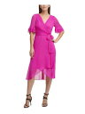 ディーケーエヌワイ DKNY Womens Elbow Sleeve Midi Wear To Work Faux Wrap Dress レディース