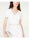 TEEZE ME Womens White Short Sleeve V Neck Mini Party A-Line Dress Petites 34 fB[X