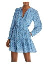 レベッカテイラー REBECCA TAYLOR Womens Blue Tie Lined Long Sleeve V Neck Mini Ruffled Dress XS レディース