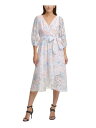 fB[P[GkC DKNY Womens Pink Belted Balloon-sleeve Midi Formal Faux Wrap Dress 14 fB[X