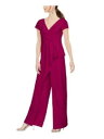 ADRIANNA PAPELL Womens Zippered Ruffled Cap Sleeve V Neck Wide Leg Jumpsuit fB[X