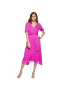 ディーケーエヌワイ DKNY Womens Purple Tie Belt Lined Balloon Sleeve V Neck Midi Fit Flare Dress 2 レディース