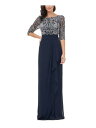 JS COLLECTION Womens Navy Faux Wrap Skirt Elbow Sleeve Formal Gown Dress 4 レディース