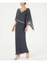 JKARA Womens Gray Attached Asymmetrical Cape V Neck Maxi Evening Shift Dress 6 fB[X