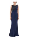 JS RNVY JS COLLECTIONS Womens Navy Sleeveless Full-Length Cocktail Gown Dress 16 fB[X