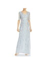 Adrianna Papell ADRIANNA PAPELL Womens Light Blue Elbow Sleeve V Neck Maxi Formal Gown Dress 10 レディース