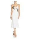 DAVID KOMA Womens White Lined Flounced Hem Crossover Panel Midi Dress 14 fB[X