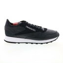 [{bN Reebok Classic Leather Mens Black Leather Lace Up Lifestyle Sneakers Shoes Y