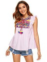 Floerns Womens Ruffle Striped Mexican Embroidered Babydoll Blouse Top Pink and fB[X