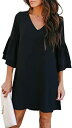 BELONGSCI Womens Dress Sweet & Cute V-Neck Bell Sleeve Shift Dress Mini (Small) fB[X