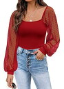 Not Available DOROSE Womens Puff Long Sleeve Shirts Casual Tops Blouses Red レディース